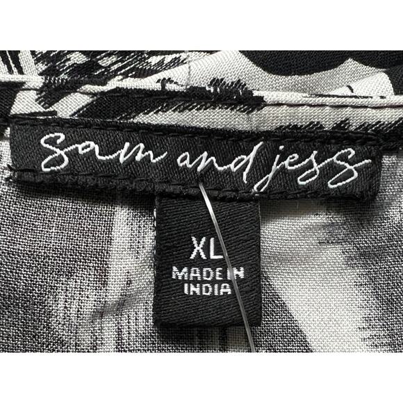 SAM JESS WOMENS SIZE XLARGE PRINTED V-NECK BELTED MAXI DRESS BLACK WHITE - Picture 4 of 12